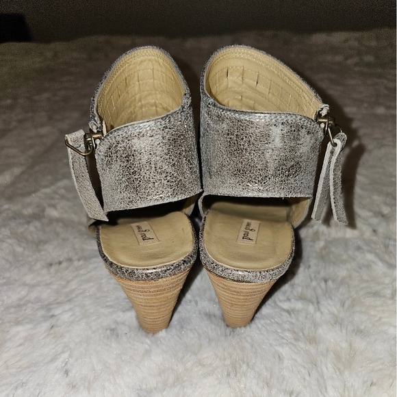 Paul Green Leather Pewter Stacked Sandals Zip Enry Size 6.5 Very Lightly Worn - Picture 14 of 14